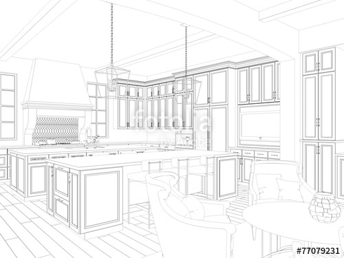 500x375 3d Sketch Of Kitchen Interior With Dining Area Stock Photo And - Free 3d Sketch