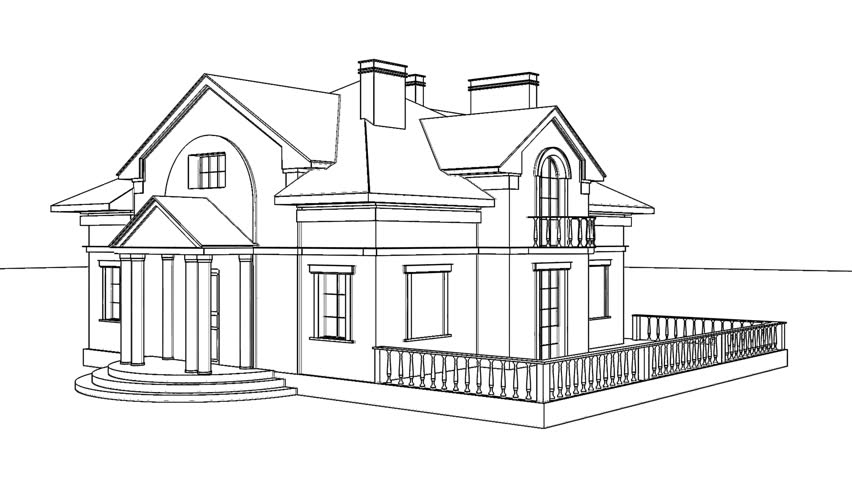 852x480 Endless Rotation 3d Drawing At Home Stock Footage Video, 3d House - Free 3d Sketch