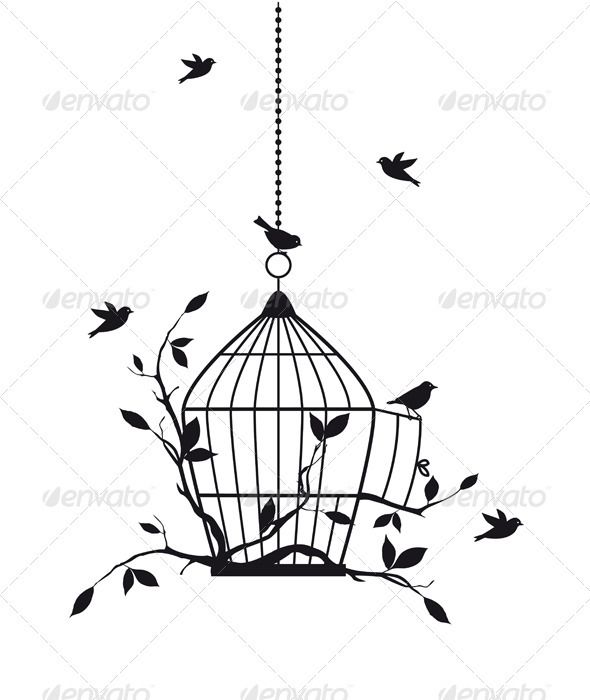 590x700 Free Birds, Vector Bird Cage Tattoos, Cage Tattoos - Free Bird Sketch