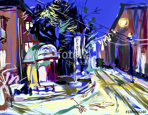 500x389 Digital Sketch Drawing Of Winter Evening Landscape Stock Image - Free Digital Sketch