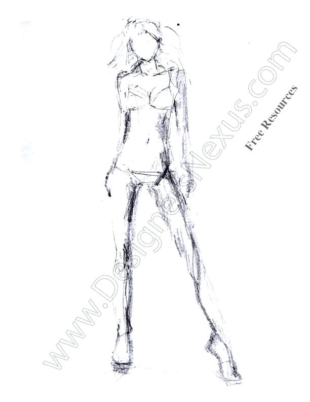 612x792 Set Of Fashion Girl Pencil Sketch Vector Drawing Templates Free - Free Fashion Sketches