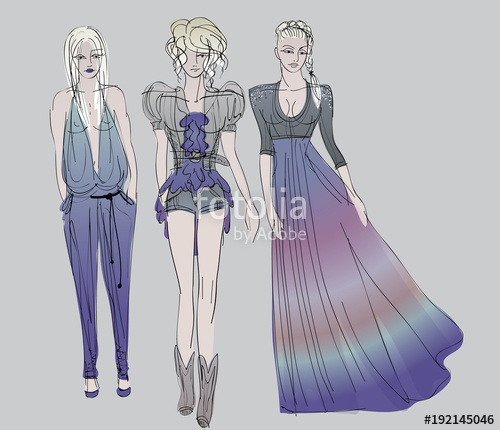 500x430 Ultra Violet Fashion Sketches Of Trendy Outfits Stock Image - Free Fashion Sketches