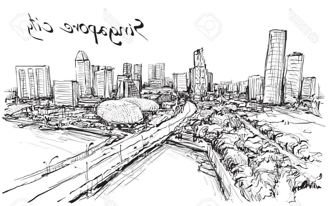 1300x818 Best Sketch City Scape Of Singapore Skyline Free Hand Draw - Free Hand Sketch Drawing