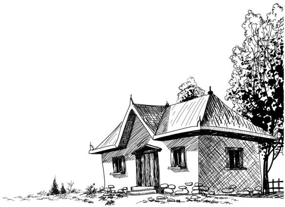 584x424 House Sketch Vector 5 Free Vector In Encapsulated Postscript Eps - Free House Sketch