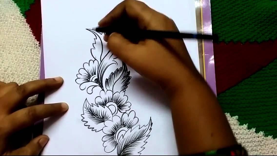 1136x640 Free Hand Corner Design With Charcoal Pencil - Free Sketch Designs