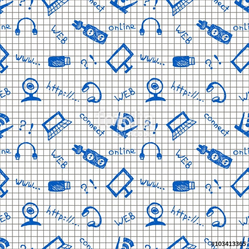 500x500 Seamless Vector Pattern, Background Monitor, Notebook, Router, Usb - Free Sketch Patterns