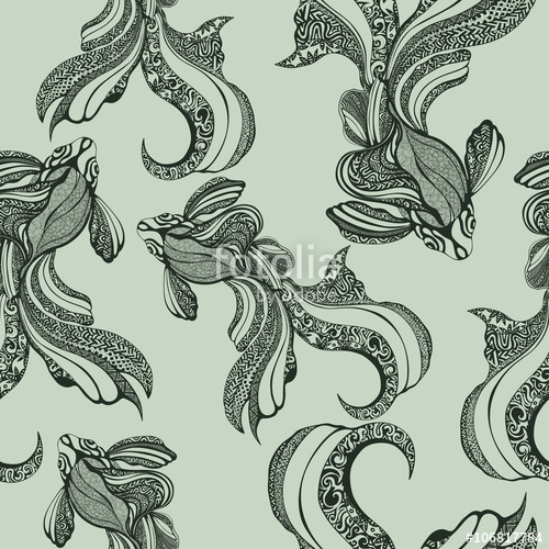 500x500 Abstract Fish Seamless Pattern, Vintage, Coloring, Sketch, Hand - Free Sketch Patterns