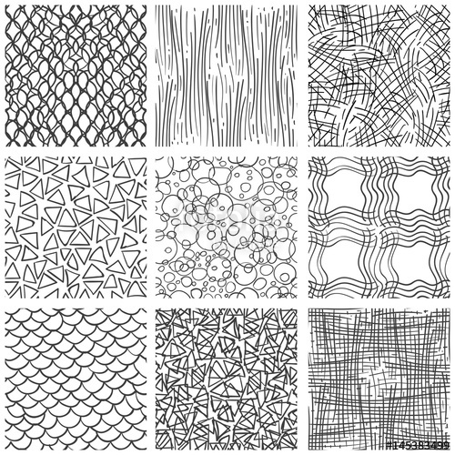 500x500 Abstract Pen Sketch Seamless Pattern Set. Hand Drawn Doodle Thin - Free Sketch Patterns