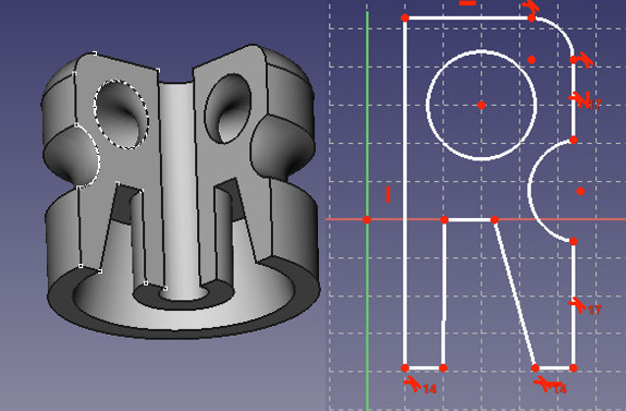freecad extrude part of a sketch