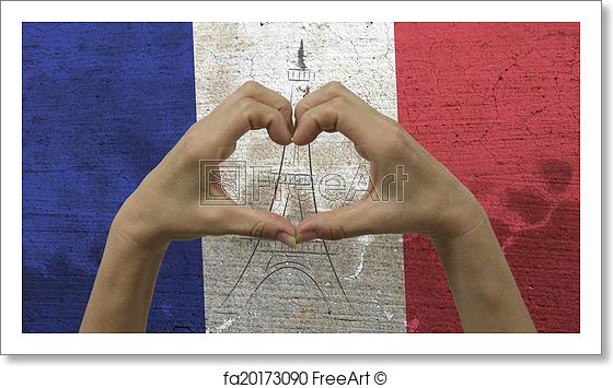 560x355 Free Art Print Of Hands Heart Symbol French Flag. With A Stylized - French Flag Sketch