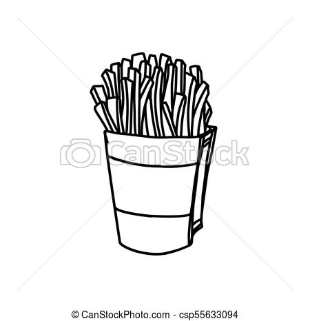 450x466 Fast Food. Hand Drawn Ink Sketch Of Pack Of Salty French Fries On - French Fries Sketch