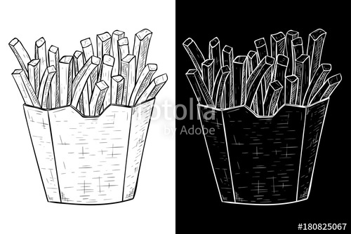 500x334 French Fries In A Paper Cup. Hand Drawn Sketch Stock Image And - French Fries Sketch