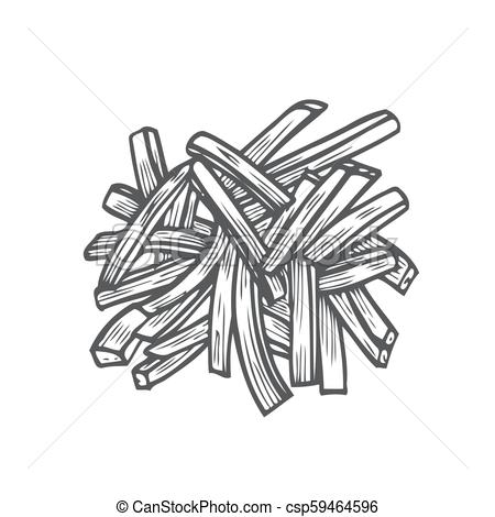 450x470 Sketch Hand Drawn Illustration Of French Fries. American Fast Food - French Fries Sketch