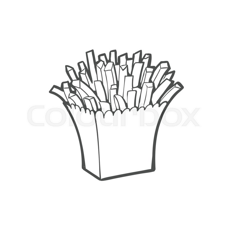 800x798 Vector Sketch Potato Fry, French Fries On Striped White Paper Box - French Fries Sketch