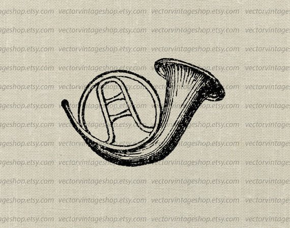 570x450 French Horn Vector Clipart Graphic Instant Download Antique Etsy - French Horn Sketch