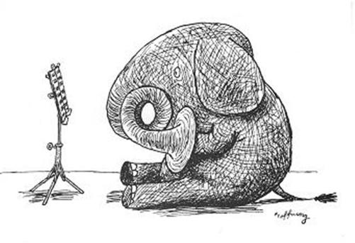 501x343 As A French Horn Player And Elephant Enthusiast, I Love This - French Horn Sketch