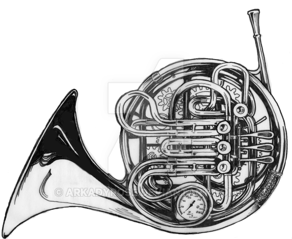 600x491 Steamunk French Horn By Rosegerard - French Horn Sketch