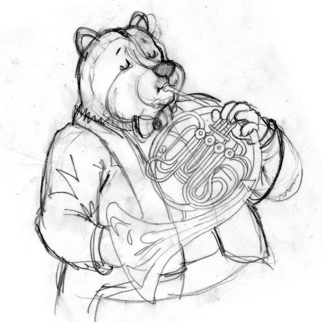 468x468 Bear Playing French Horn By Pat Achilles The Greenwich Village - French Horn Sketch