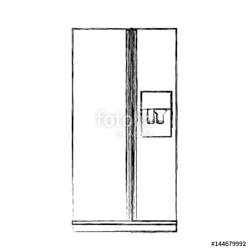 500x500 Monochrome Sketch Of Fridge With Water Dispenser Vector - Fridge Sketch