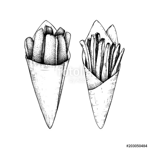 500x500 French Fries Vector Illustrations. Hand Drawn Sketch Of Fried - Fried Chicken Sketch
