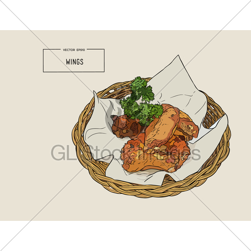 500x500 Hand Drawn Sketch Buffalo Chicken Wings In Basket. Gl Stock Images - Fried Chicken Sketch