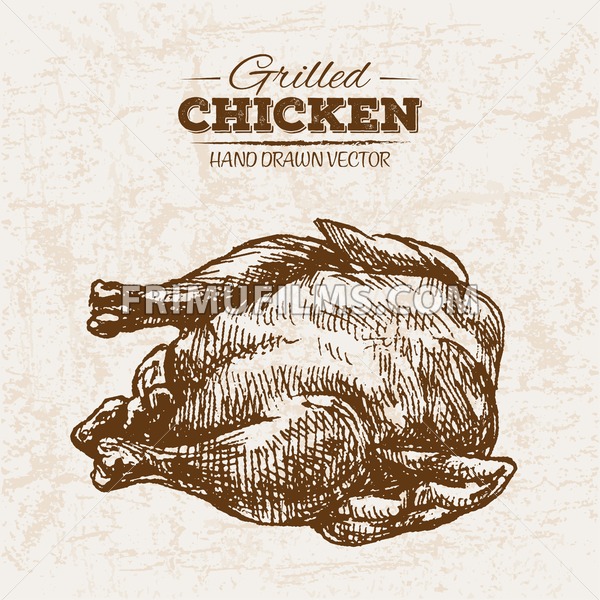 600x600 Hand Drawn Sketch Fried Chicken Meat, Farm Fresh Food, Black And - Fried Chicken Sketch