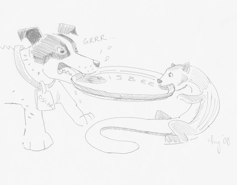 900x703 Dog With Frisbee Drawing By Mike Jory - Frisbee Sketch