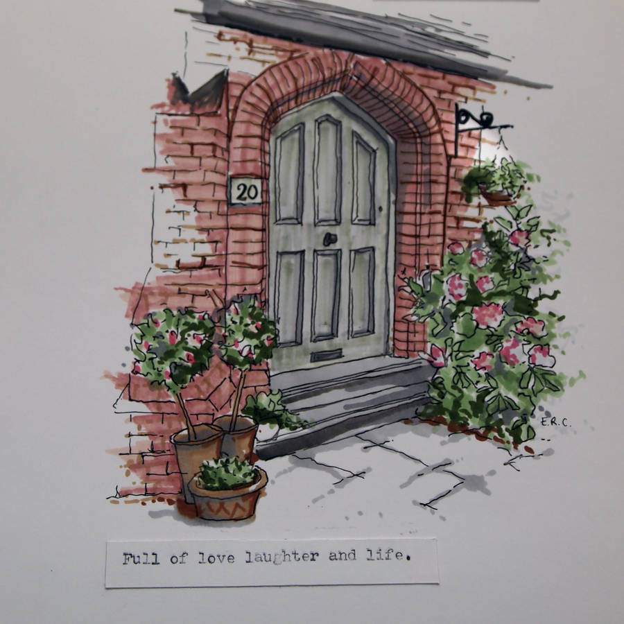 900x900 Personalised Front Door Illustration By Homemade House - Front Door Sketch