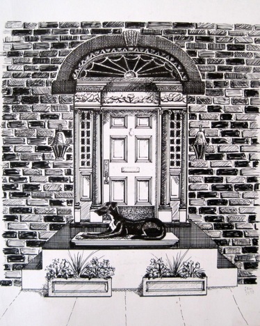 374x468 Guard Dog - Front Porch Sketch