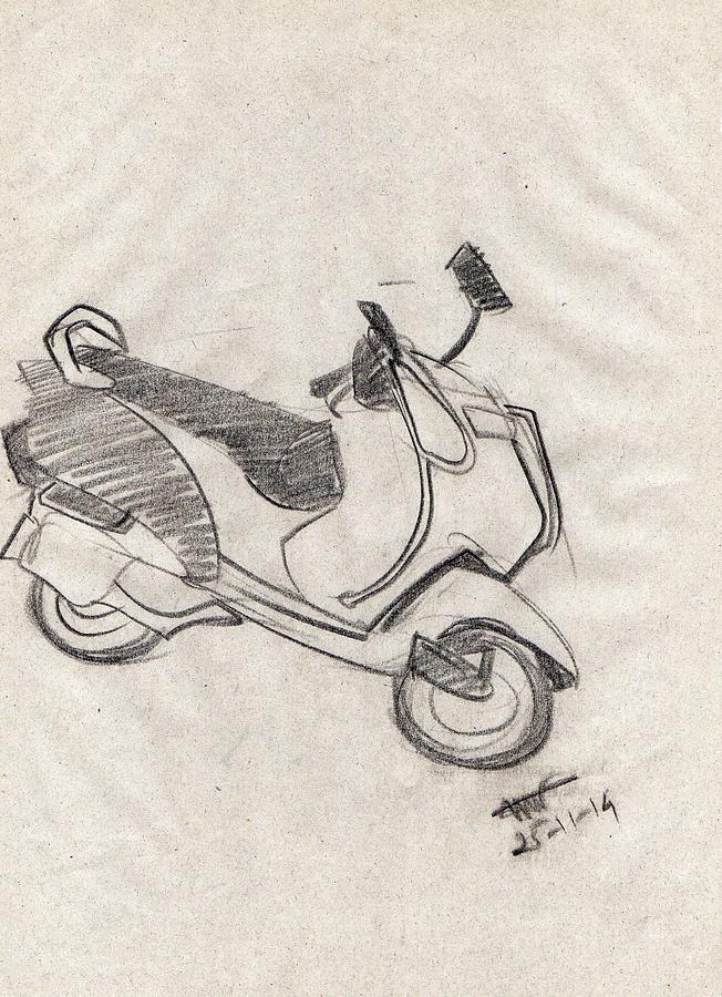 652x900 Black Sketch Of A Scooty From Its Right Front Side Drawing By - Front Sketch