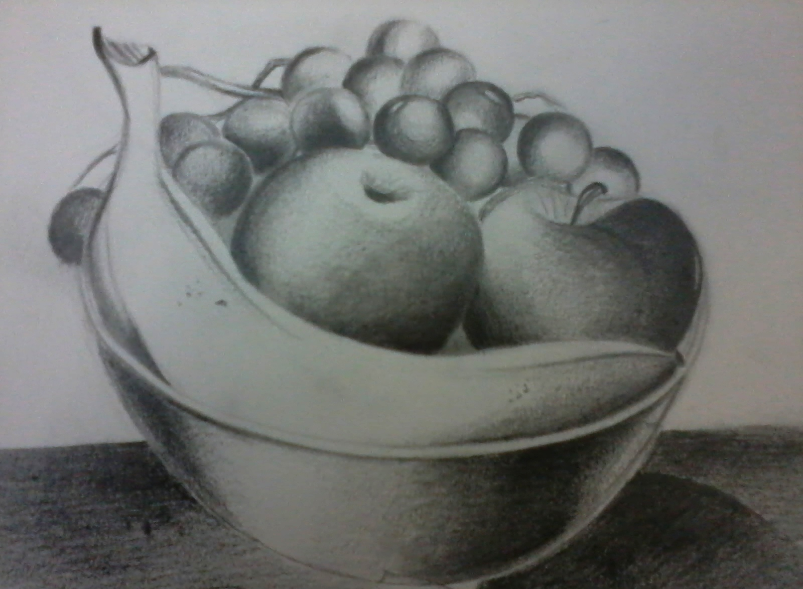 Simple Fruit Basket Drawing Sketch 