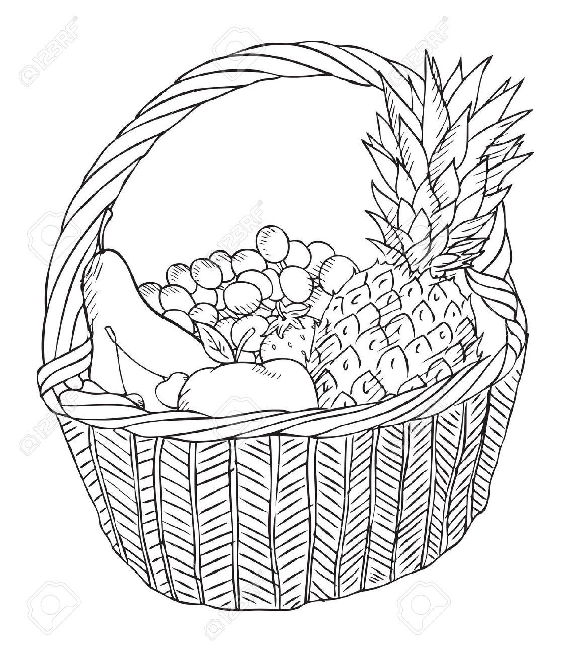 1133x1300 Fruit Basket Sketch Sketches Of Fruits Baskets Fruit Basket Sketch - Fruit Sketch