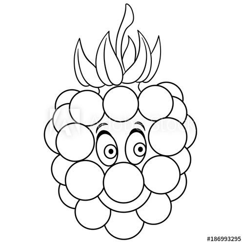 500x500 Coloring Book. Coloring Page. Cartoon Raspberry Character. Happy - Fruit Sketch Drawing