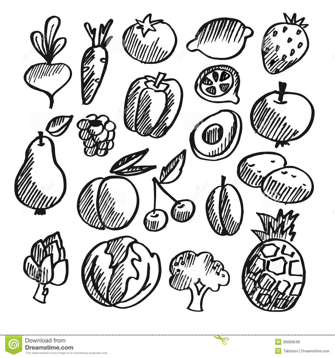 1300x1390 Fruit And Veg Pencil Drawing Black And White Fruits Amp Vegetables - Fruits And Vegetables Sketch