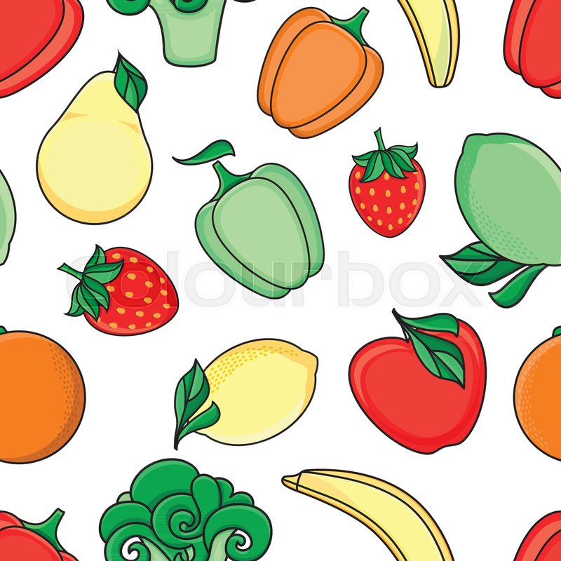 800x800 Vector Flat Sketch Style Fresh Ripe Fruits, Vegetables Seamless - Fruits And Vegetables Sketch