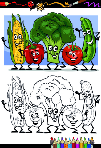 340x497 Color With Sketch Fruit And Vegetables Vector 01 Free Download - Fruits And Vegetables Sketch