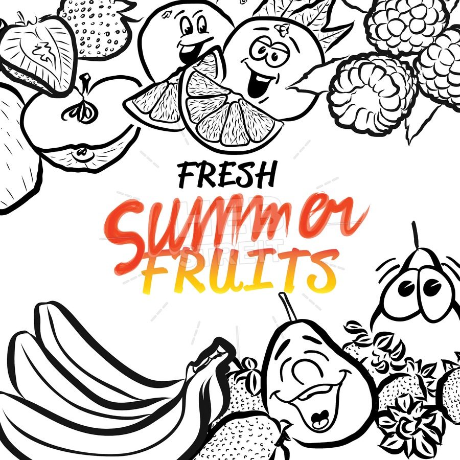 900x900 Fresh Summer Fruits Sketch Composition Design Hebstreits - Fruits Sketch Images