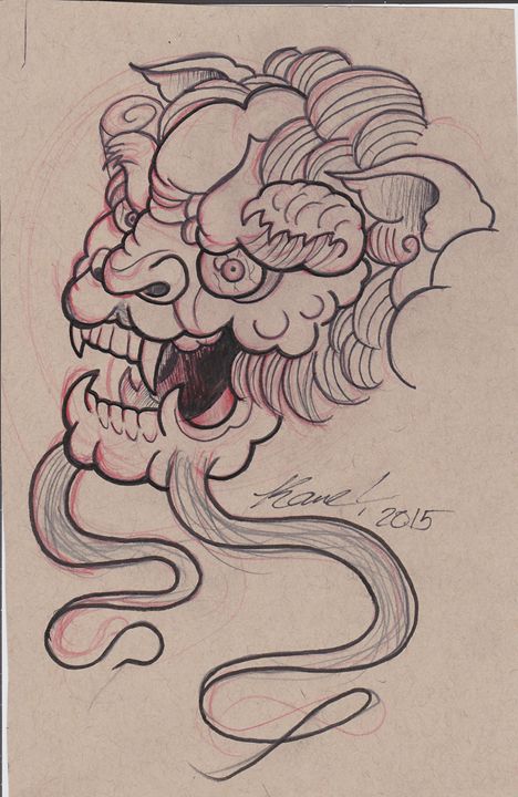 468x720 Foo Dog Head Sketch - Fu Dog Sketch