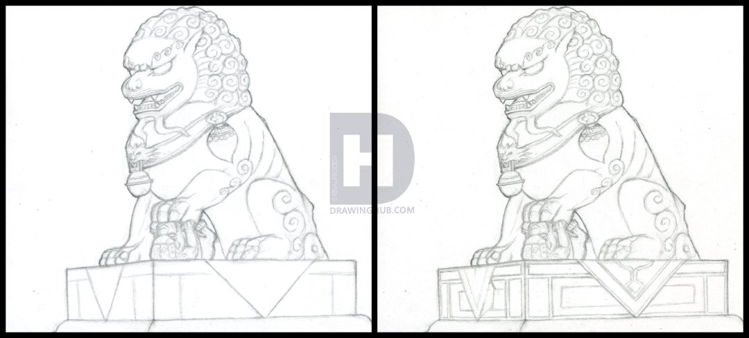 1080x488 How To Draw A Foo Dog, Foo Dog Statue, Step By Step, Drawing Guide - Fu Dog Sketch