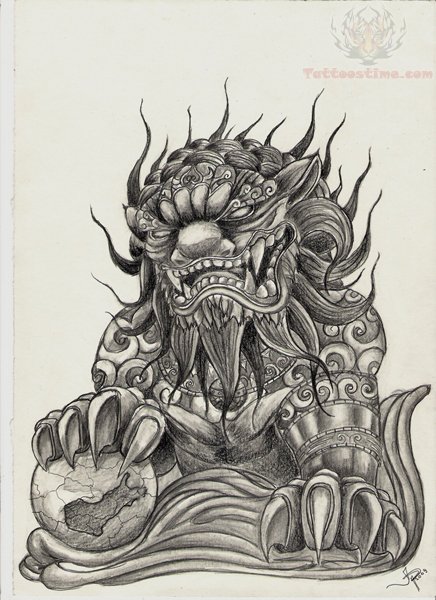 436x600 Ajke Tell A Foo Dog Tattoo Design - Fu Dog Sketch