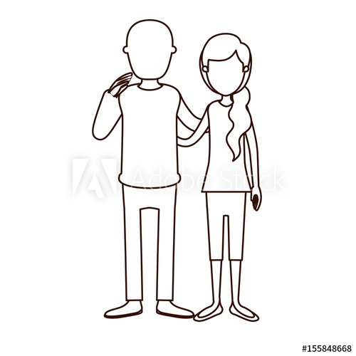 500x500 Sketch Contour Full Body Woman With Side Ponytail Hairstyle And - Full Body Sketch Of A Man