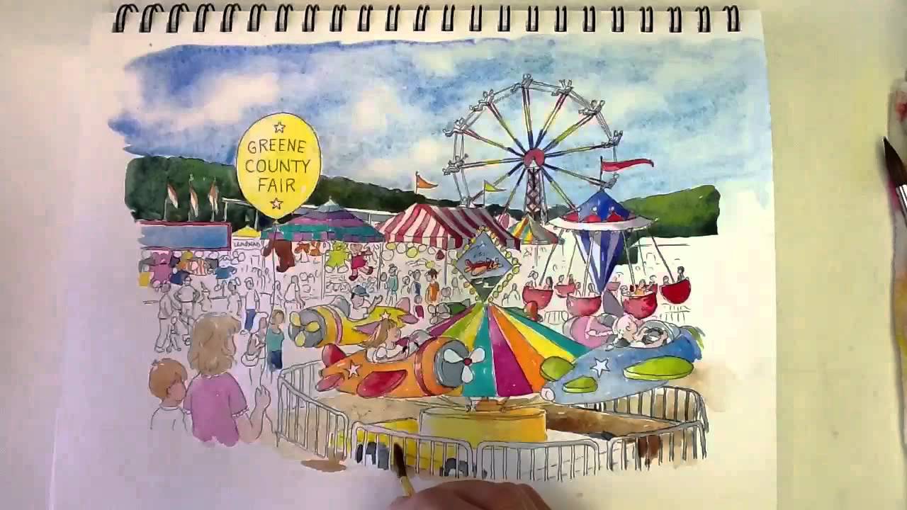 1280x720 Greene County Fair Time Lapse Watercolor Painting - Fun Fair Sketch