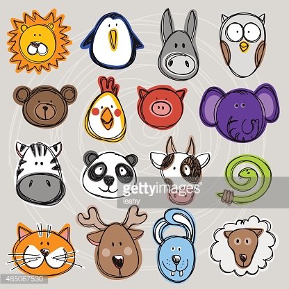 416x416 Vector Set Of Hand Drawn Funny Doodle Animals, Sketch Stock - Funny Animal Sketch