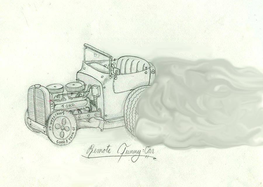 900x641 Remote Funny Car Vintage Drawing By Gerald Griffin - Funny Car Sketch
