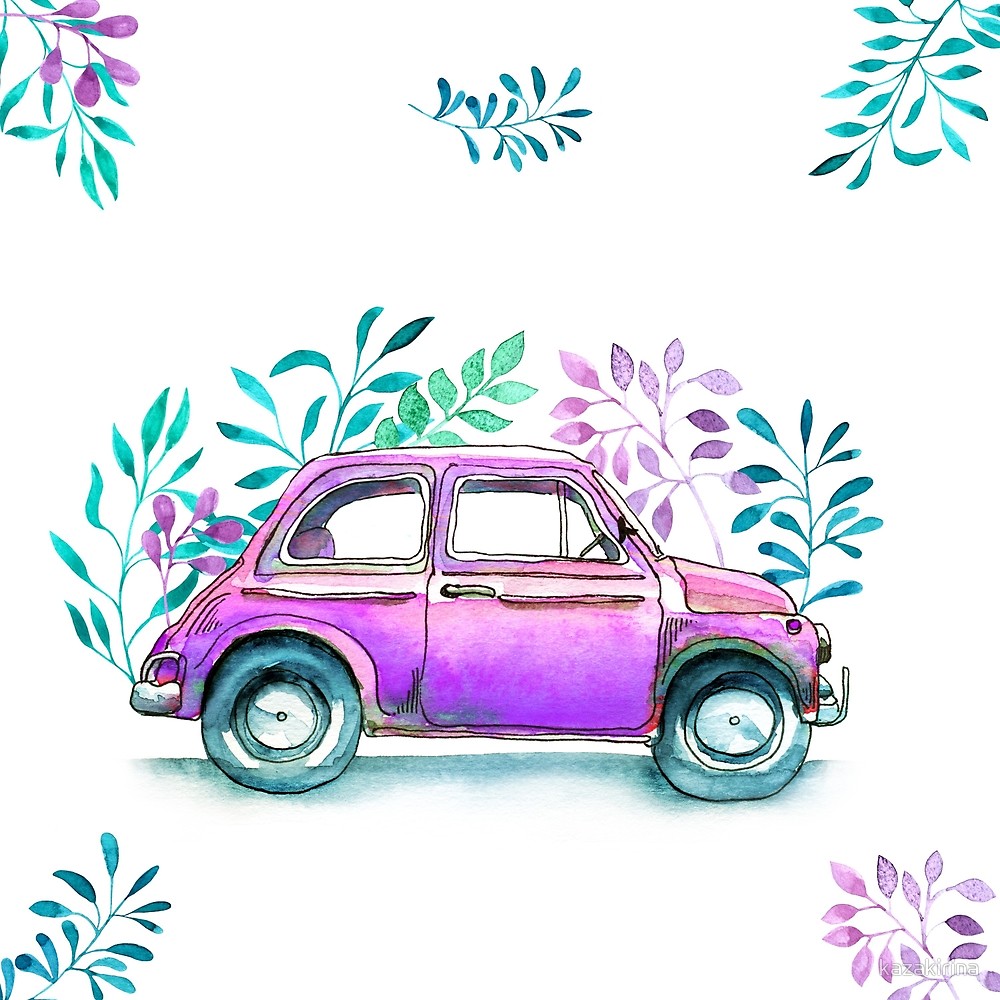 1000x1000 Vinage Car, Funny Watercolor Sketch Of Old Retro Cars By - Funny Car Sketch