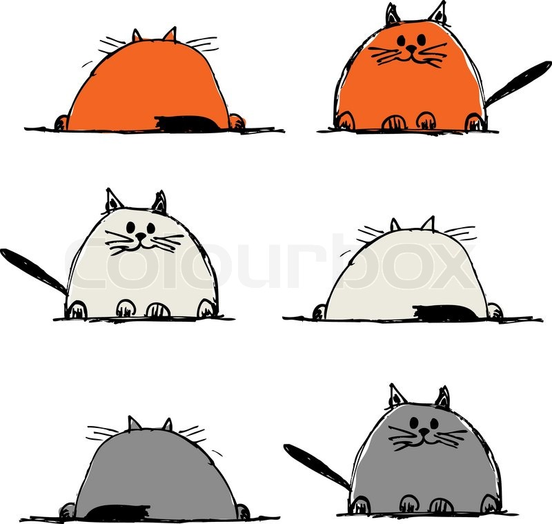 800x759 Funny Cats, Sketch For Your Design Stock Vector Colourbox - Funny Cat Sketch