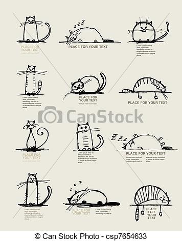 356x470 Funny Cats Sketch, Design With Place For Your Text. - Funny Cat Sketch