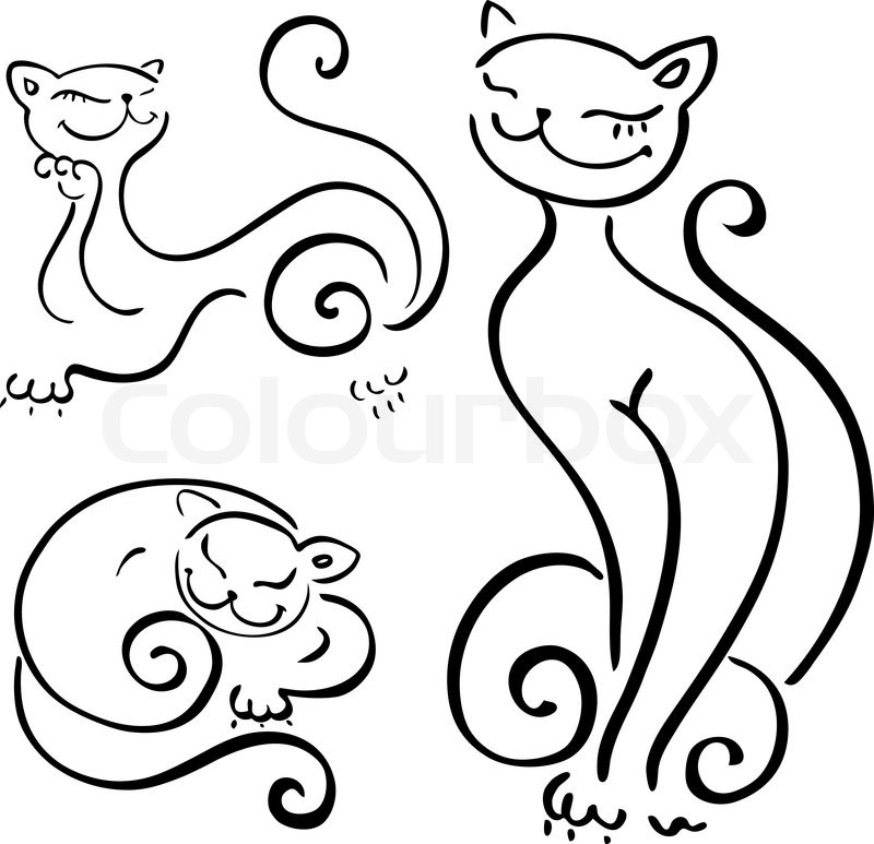 800x773 Funny Cats Sketch Collections Stock Vector Colourbox - Funny Cat Sketch