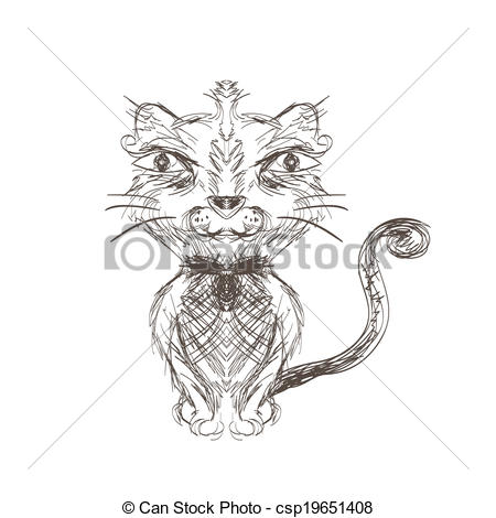 450x470 Illustration Of Funny Cat Sketch. Clip Art, Illustration. - Funny Cat Sketch