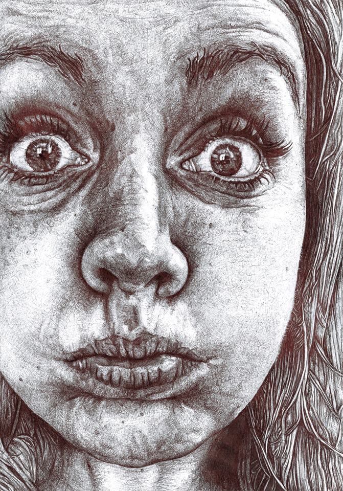 671x960 Funny Face Drawing In Black Biro. Ruth Bilham Art - Funny Face Sketch